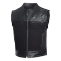 MG429 Mens Perforated Leather And Canvas Motorcycle Vest image 0