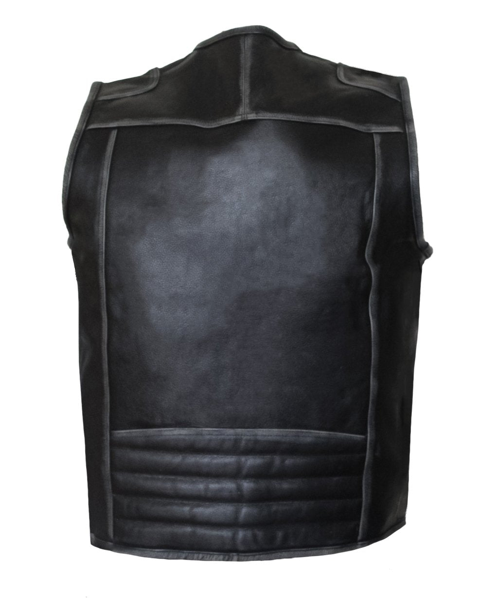 MG419 Distressed Gray Motorcycle Leather Vest image 4