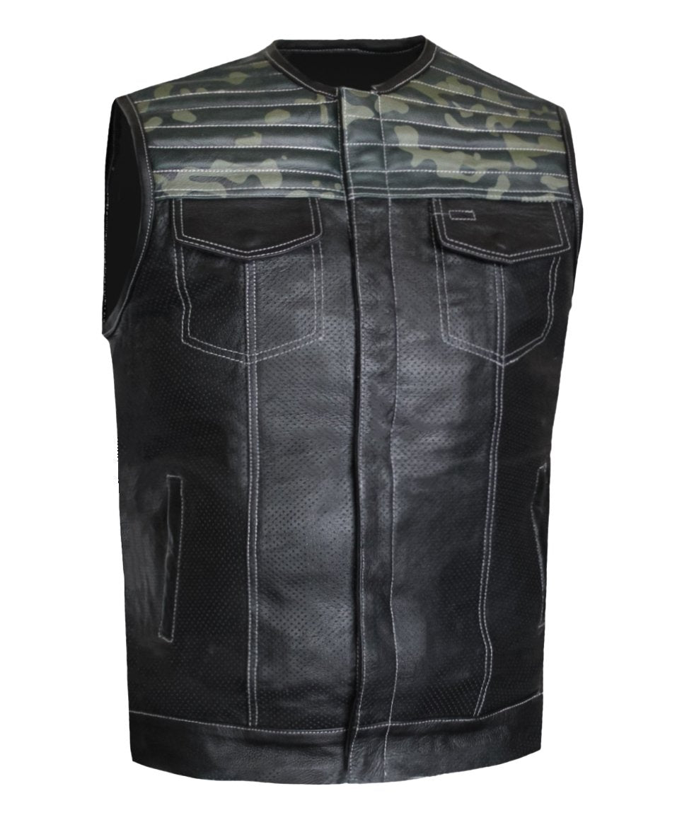 MG444 Mens Perforated CAMO Leather Concealed Carry Motorcycle Vest image 2