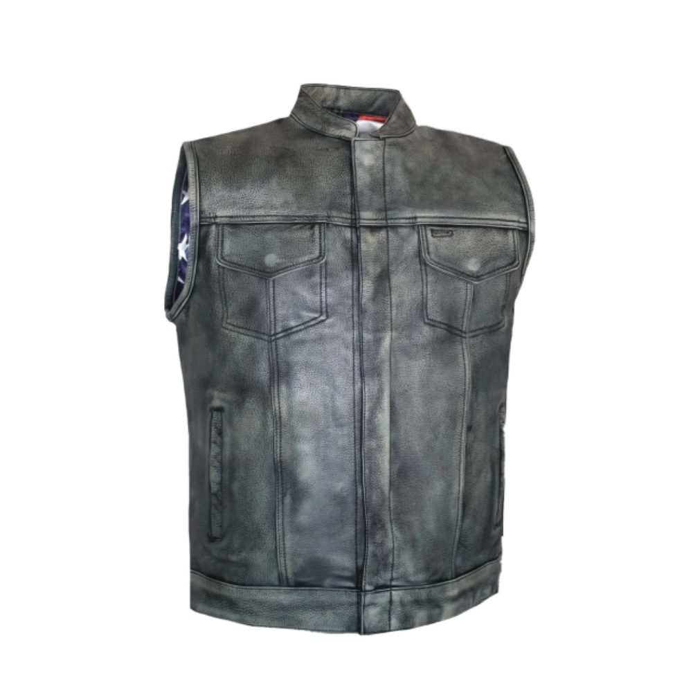 MG400 US Flag Brown Motorcycle Leather Vest image 0