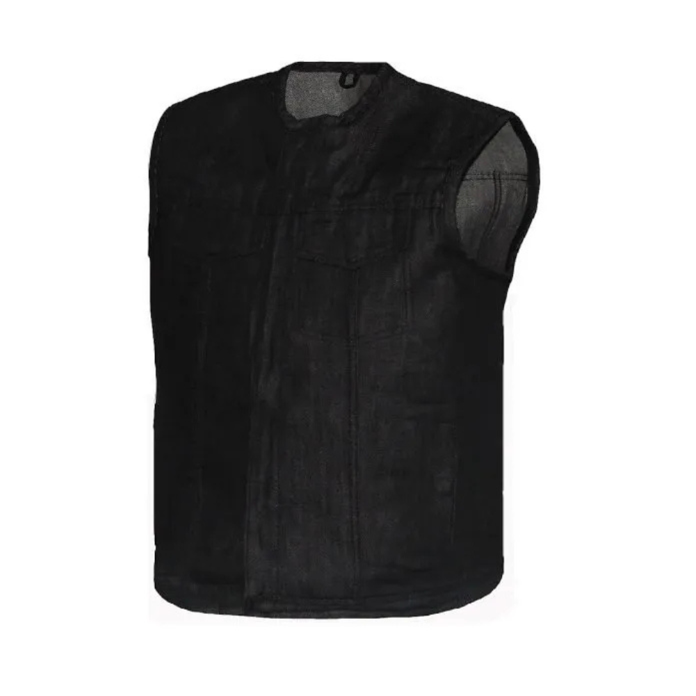 MG412 Motorcycle Black Denim Vest image 0
