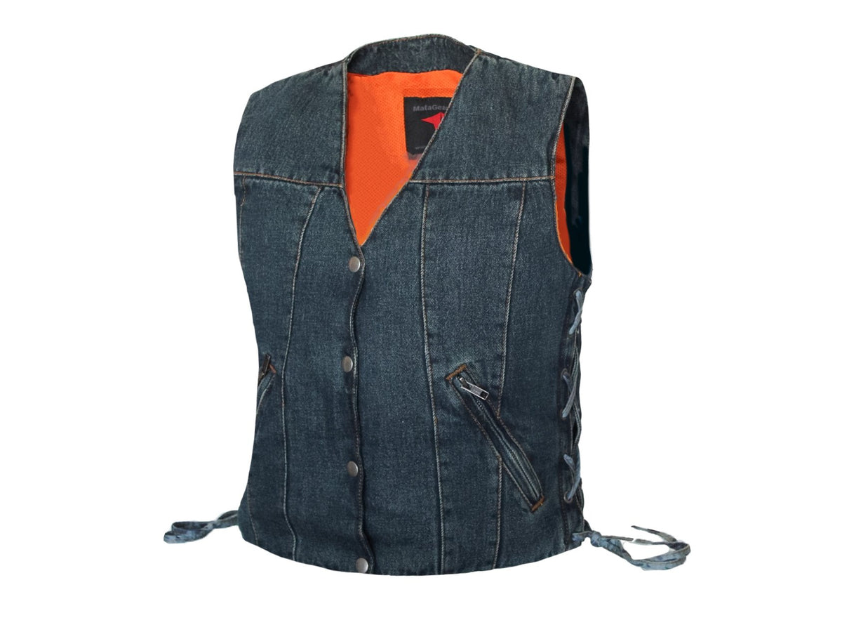 MG479 Motorcycle Ladies Denim Vest image 1