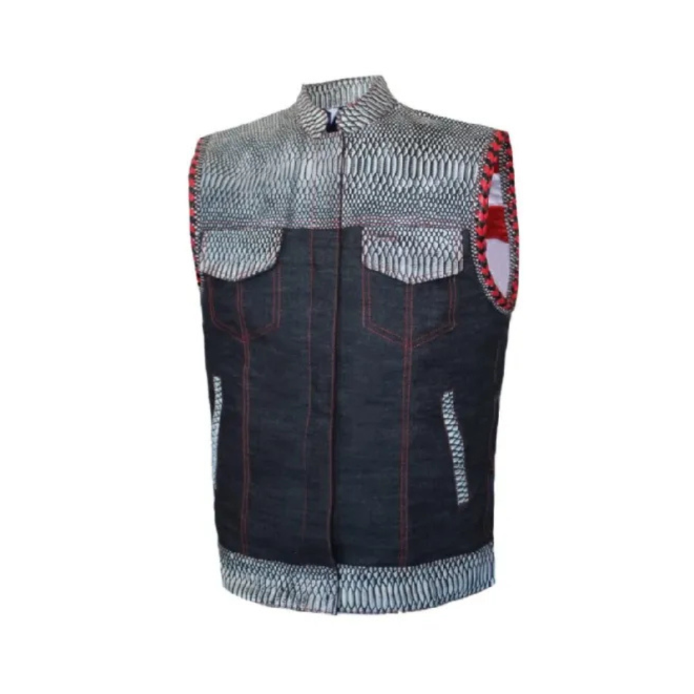 MG413 Motorcycle US Flag Croc Blue Denim Vest image 0