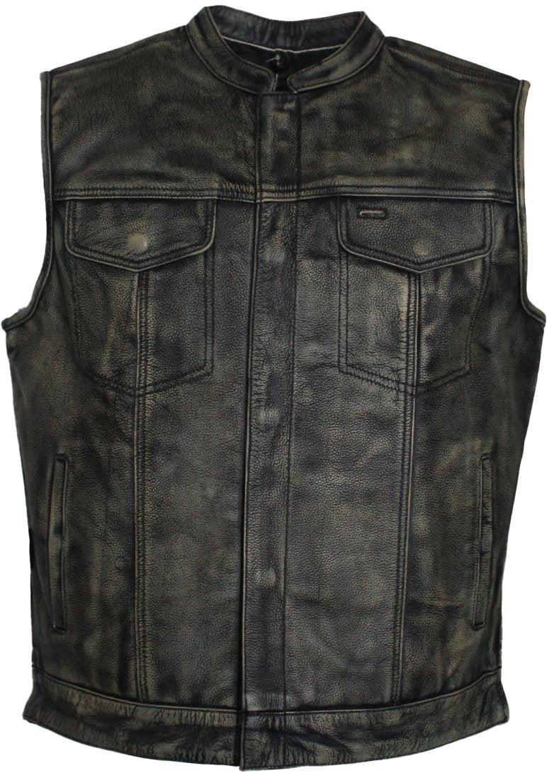 MG415 Distressed Grey Motorcycle Vest image 2