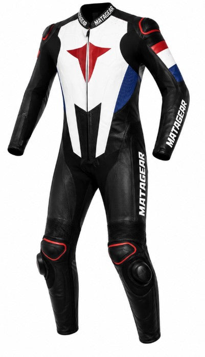 Matagear One Piece Riding Kangaroo Leather Blue Quantum Motorcycle Suit