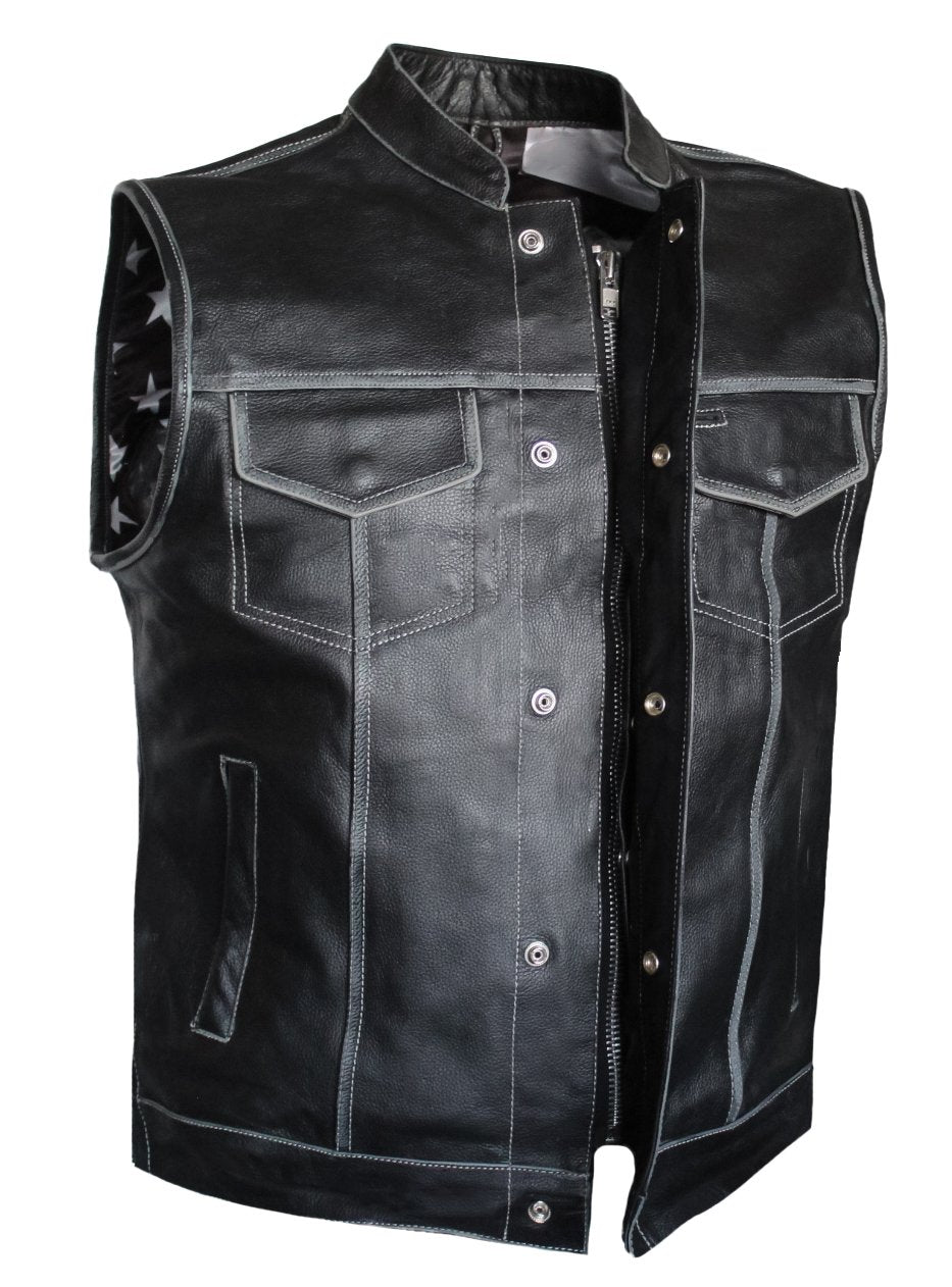 MG410 US FLAG Distressed Black Leather Motorcycle Vest image 2