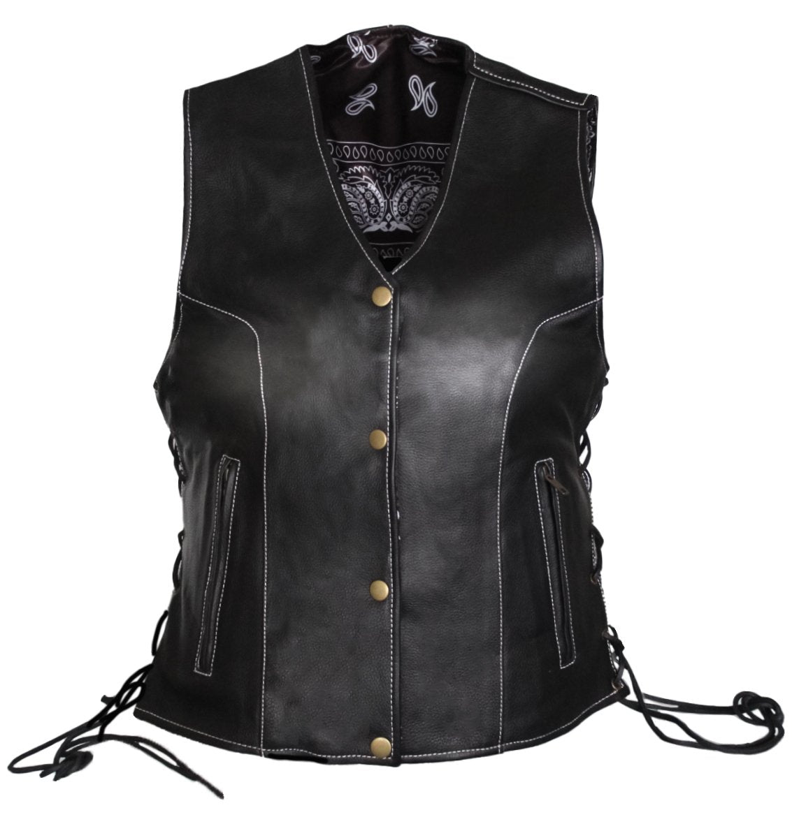 MG464 Motorcycle Ladies Paisley Concealed Carry Leather Vest image 2
