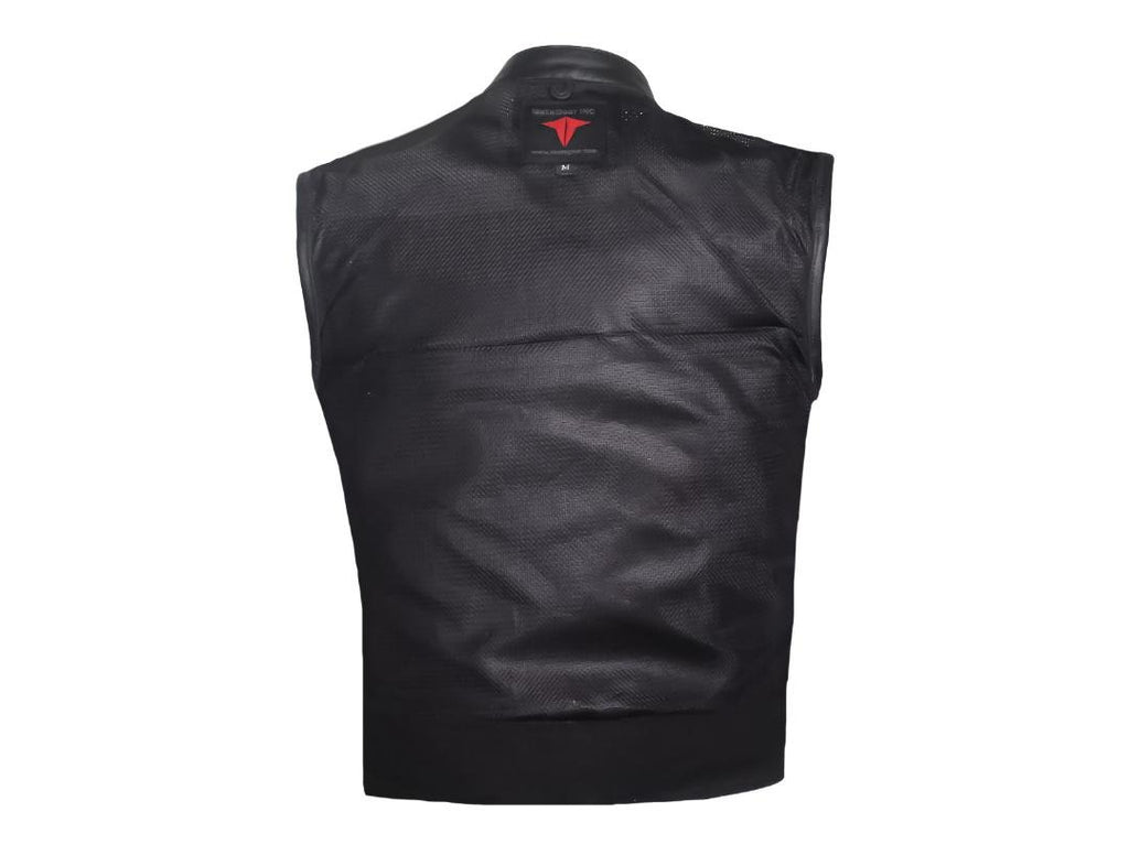MG429 Mens Perforated Leather And Canvas Motorcycle Vest image 6
