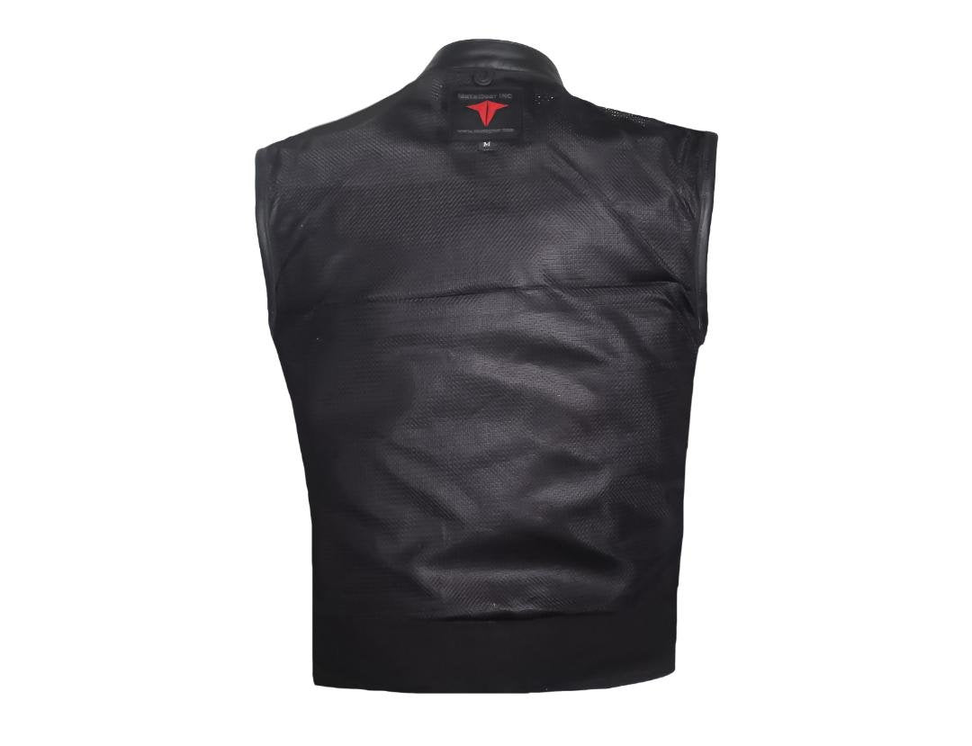 MG429 Mens Perforated Leather And Canvas Motorcycle Vest image 6