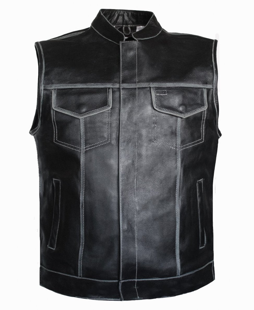 MG410 US FLAG Distressed Black Leather Motorcycle Vest image 3