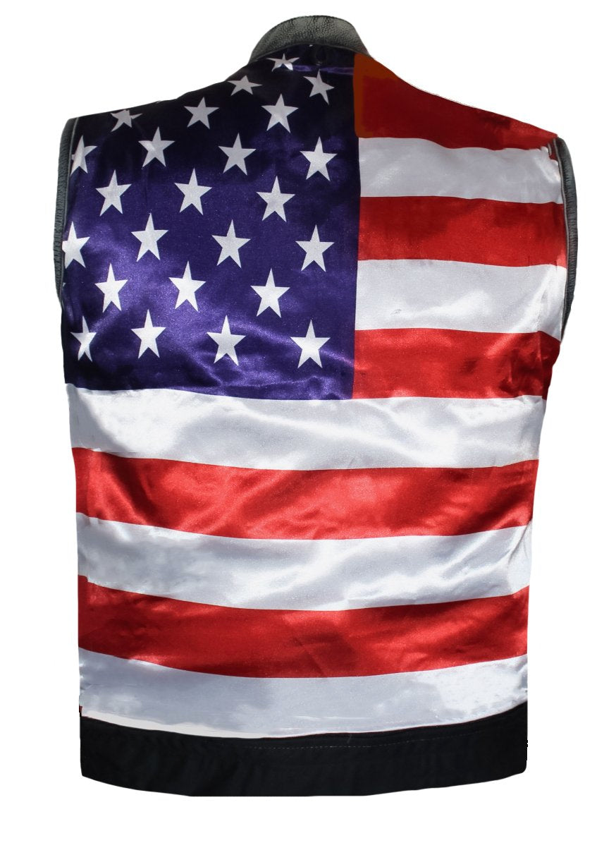 MG400 US Flag Brown Motorcycle Leather Vest image 6