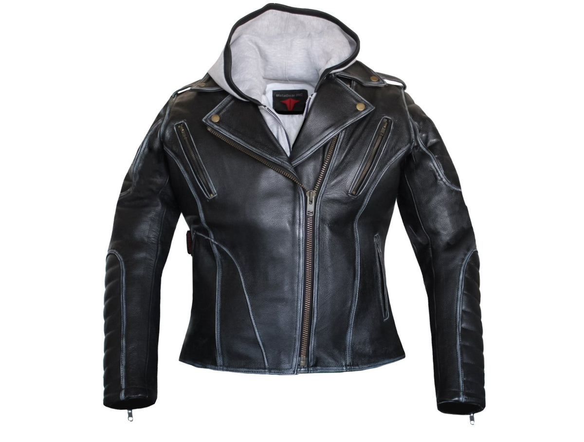 MG505 Women Hoodie Leather Jacket image 4
