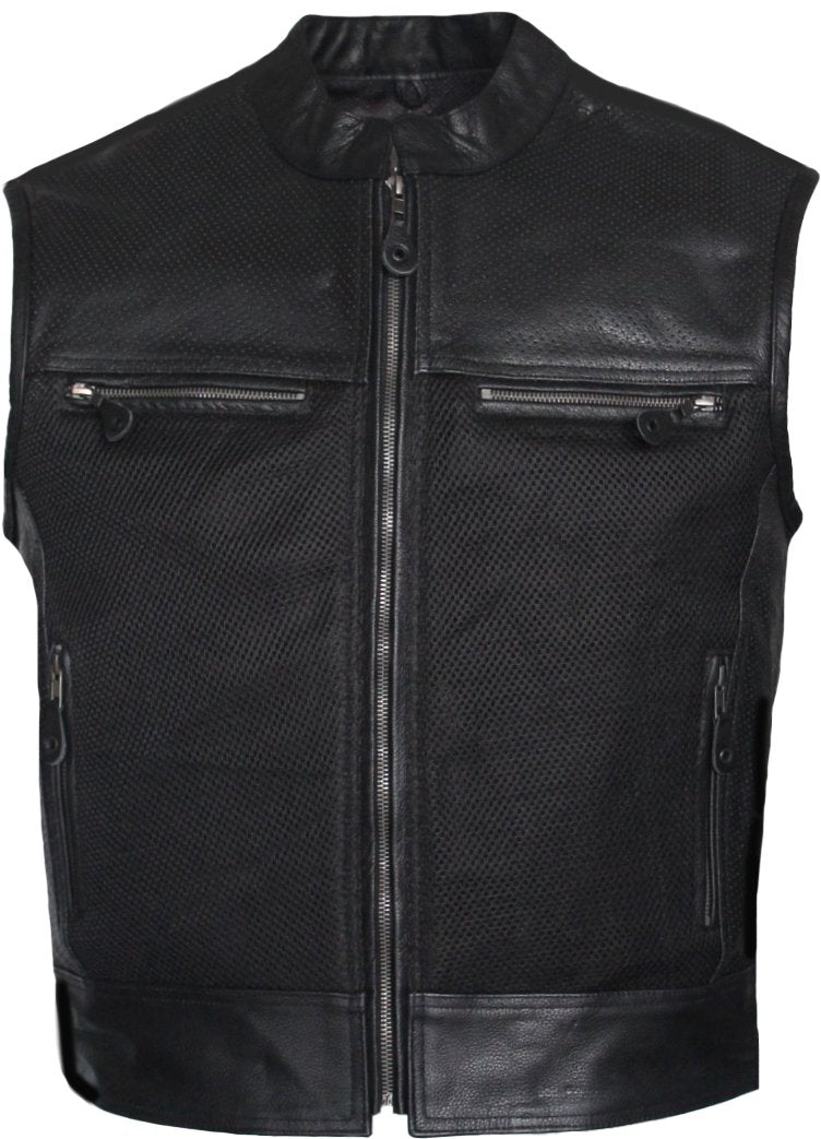 MG424 Mens Perforated Leather And Mesh Motorcycle Vest image 1
