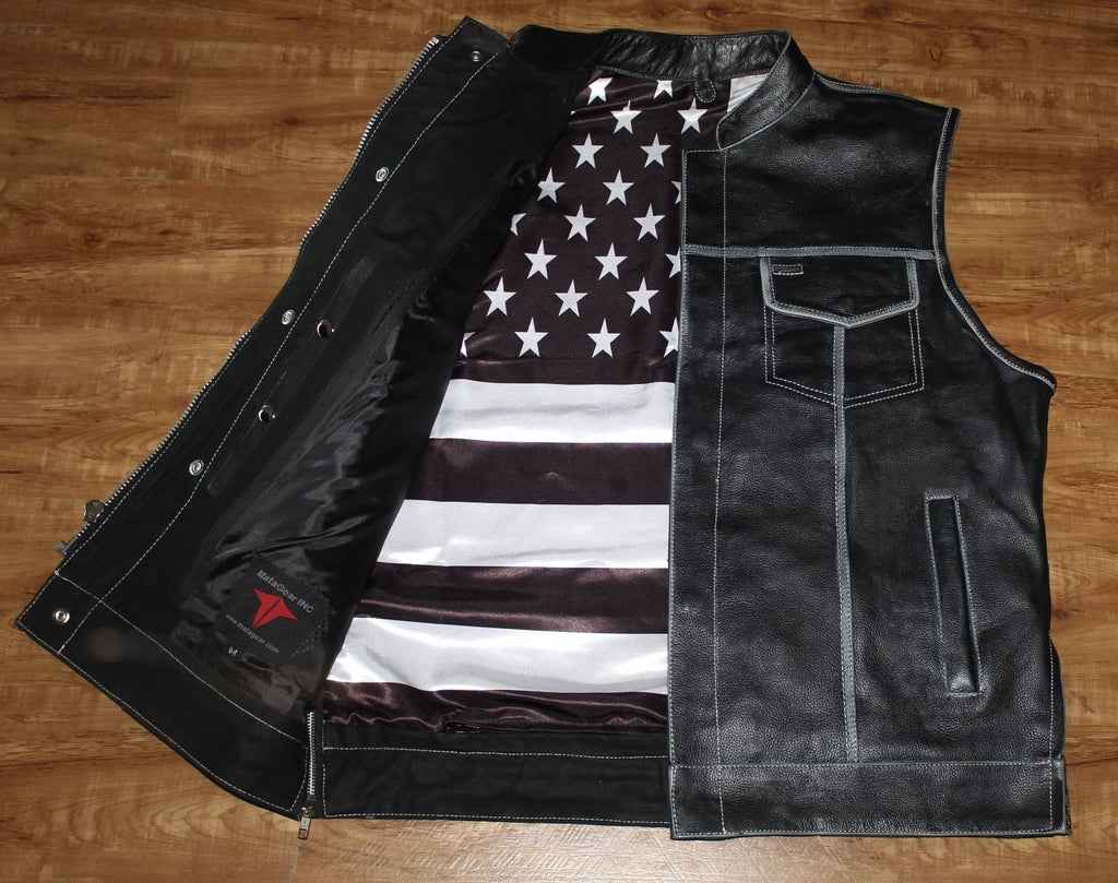 MG410 US FLAG Distressed Black Leather Motorcycle Vest image 6