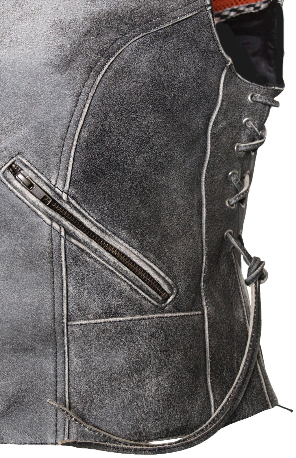 MG468 Motorcycle Ladies Distressed Leather Vest image 2