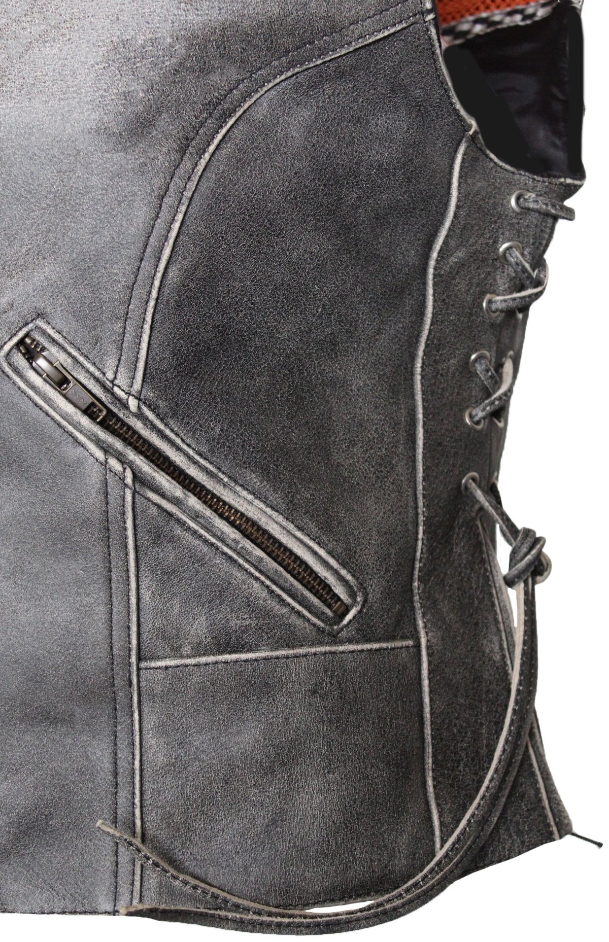 MG468 Motorcycle Ladies Distressed Leather Vest image 2