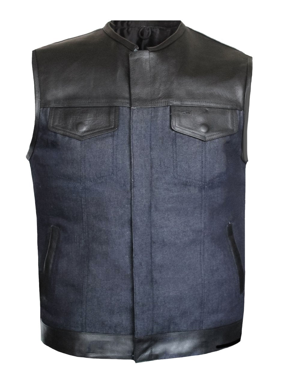 MG434 Motorcycle Leather And Denim Vest image 3