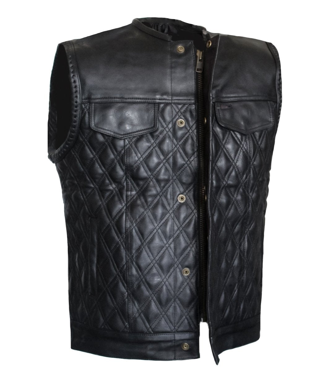 MG443 Mens Padded Black Stitched Leather Concealed Carry Motorcycle Vest image 4