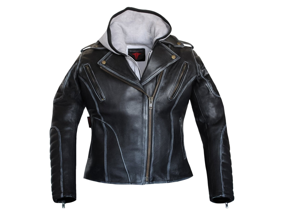 MG505 Women Hoodie Leather Jacket image 3