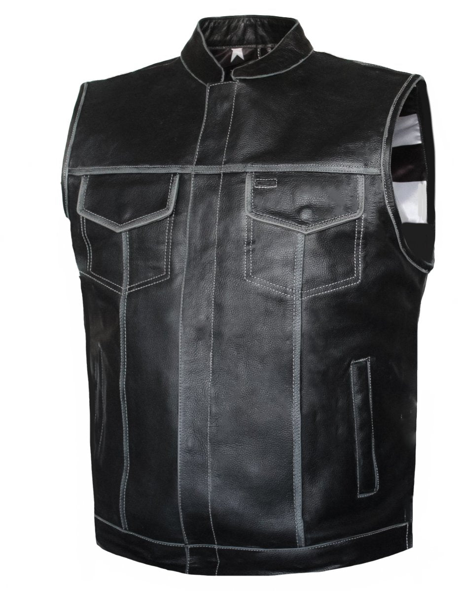MG410 US FLAG Distressed Black Leather Motorcycle Vest image 4