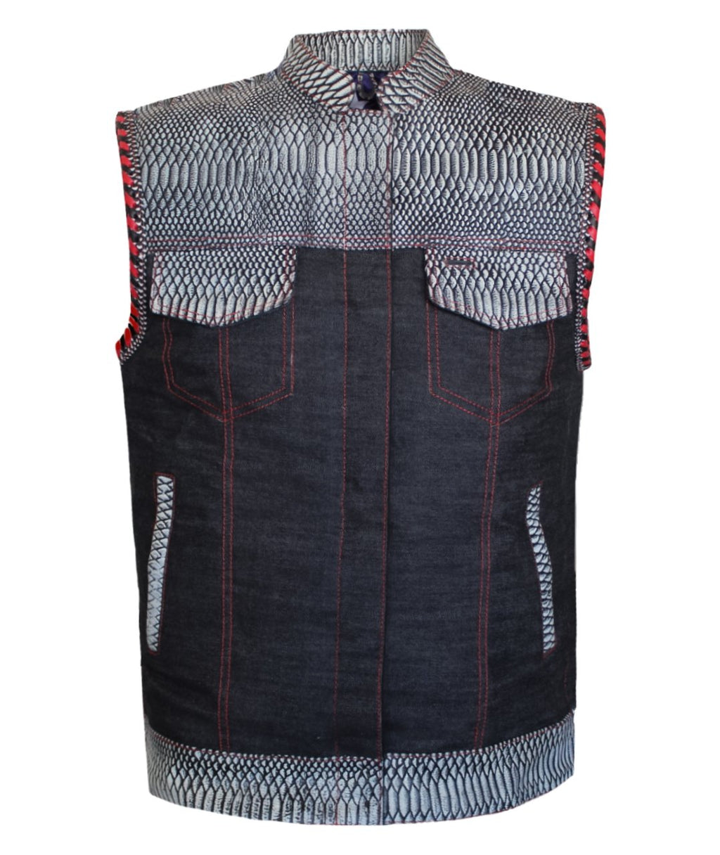 MG413 Motorcycle US Flag Croc Blue Denim Vest image 4