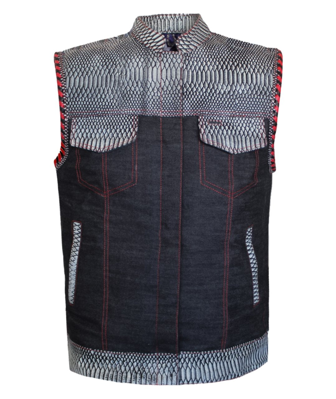 MG413 Motorcycle US Flag Croc Blue Denim Vest image 4