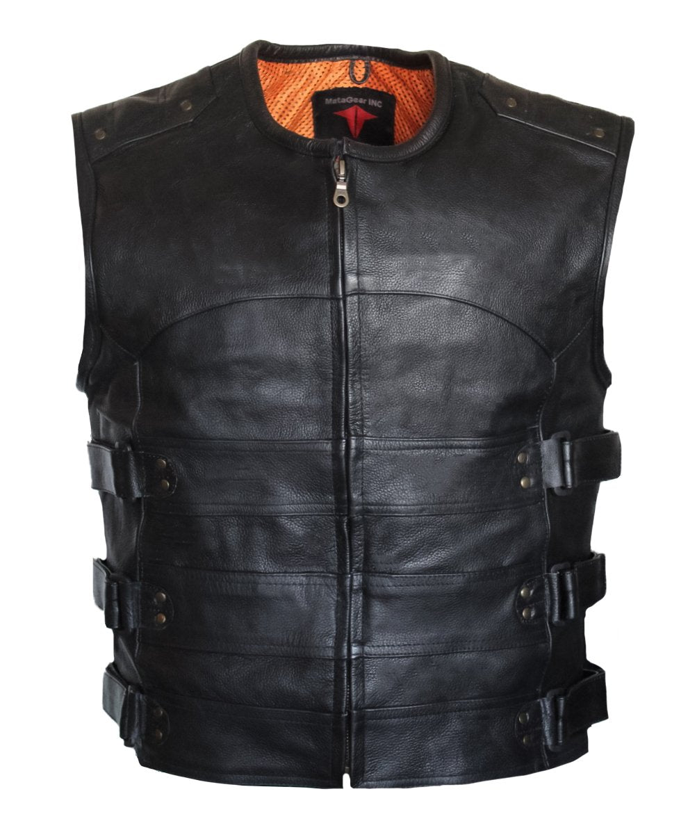 MG465 Motorcycle Leather Tactical Style Mens Vest image 1