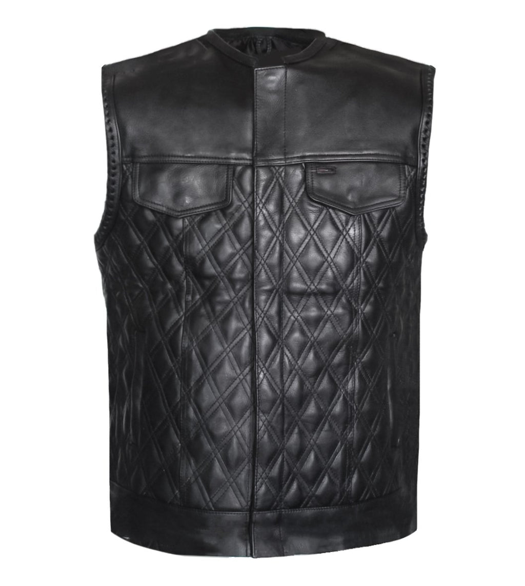 MG443 Mens Padded Black Stitched Leather Concealed Carry Motorcycle Vest image 3