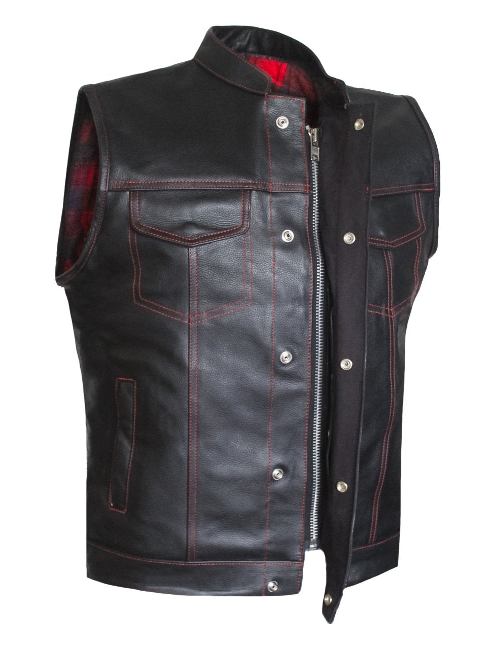 MG471 Red Flannel Lined Motorcycle Leather Vest image 4