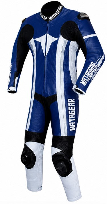 Matagear MG395 One Piece Riding Kangaroo Leather Blue Ballistic Motorcycle Suit