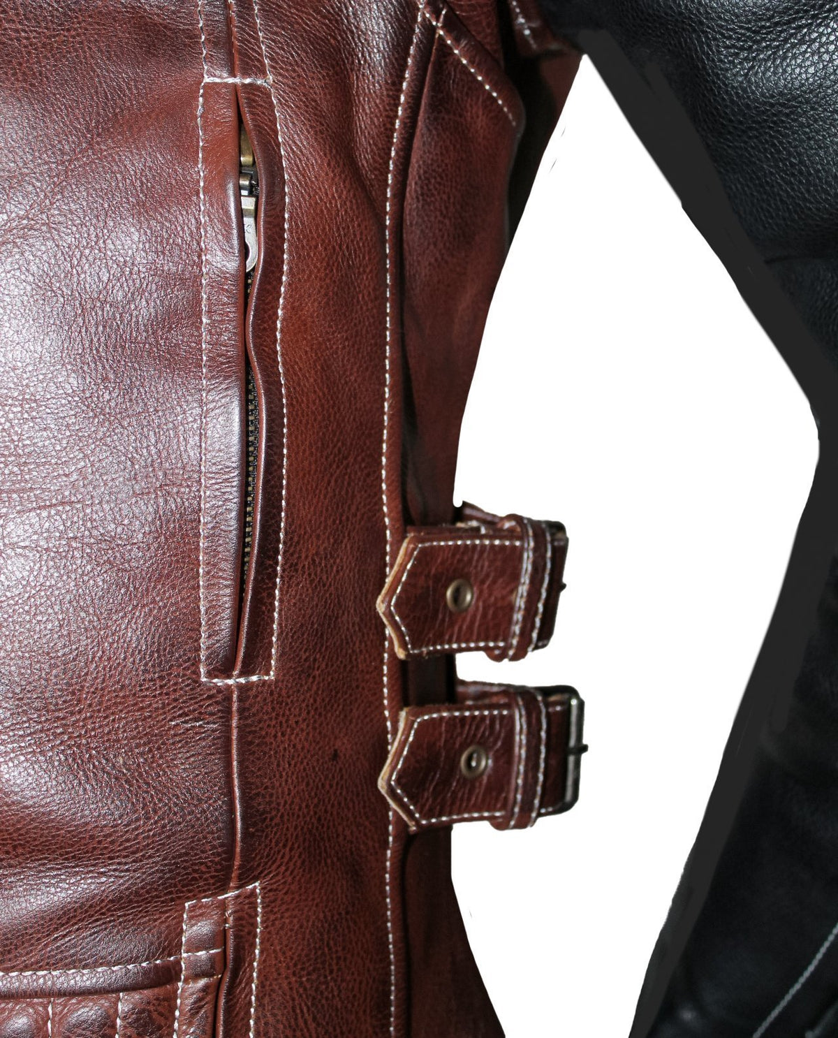 MG509 Motorcycle Women Brown Leather Jacket image 5