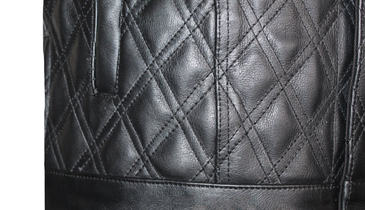 MG443 Mens Padded Black Stitched Leather Concealed Carry Motorcycle Vest image 6