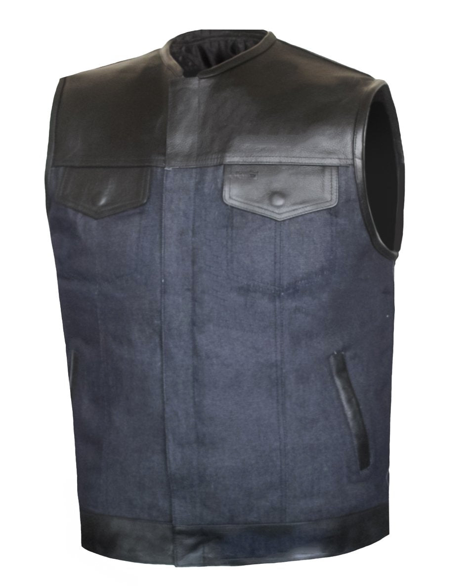 MG434 Motorcycle Leather And Denim Vest image 2