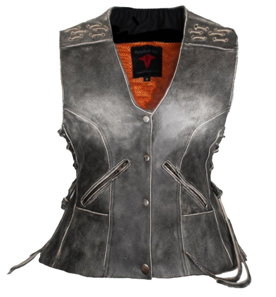 MG468 Motorcycle Ladies Distressed Leather Vest image 1
