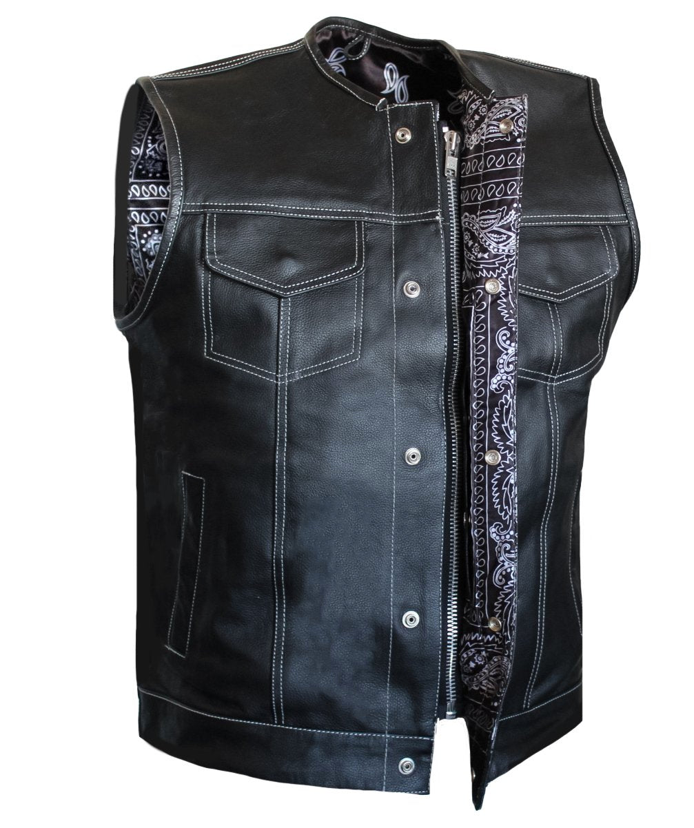 MG418 Paisley White Stitch Motorcycle Club Leather Vest image 1