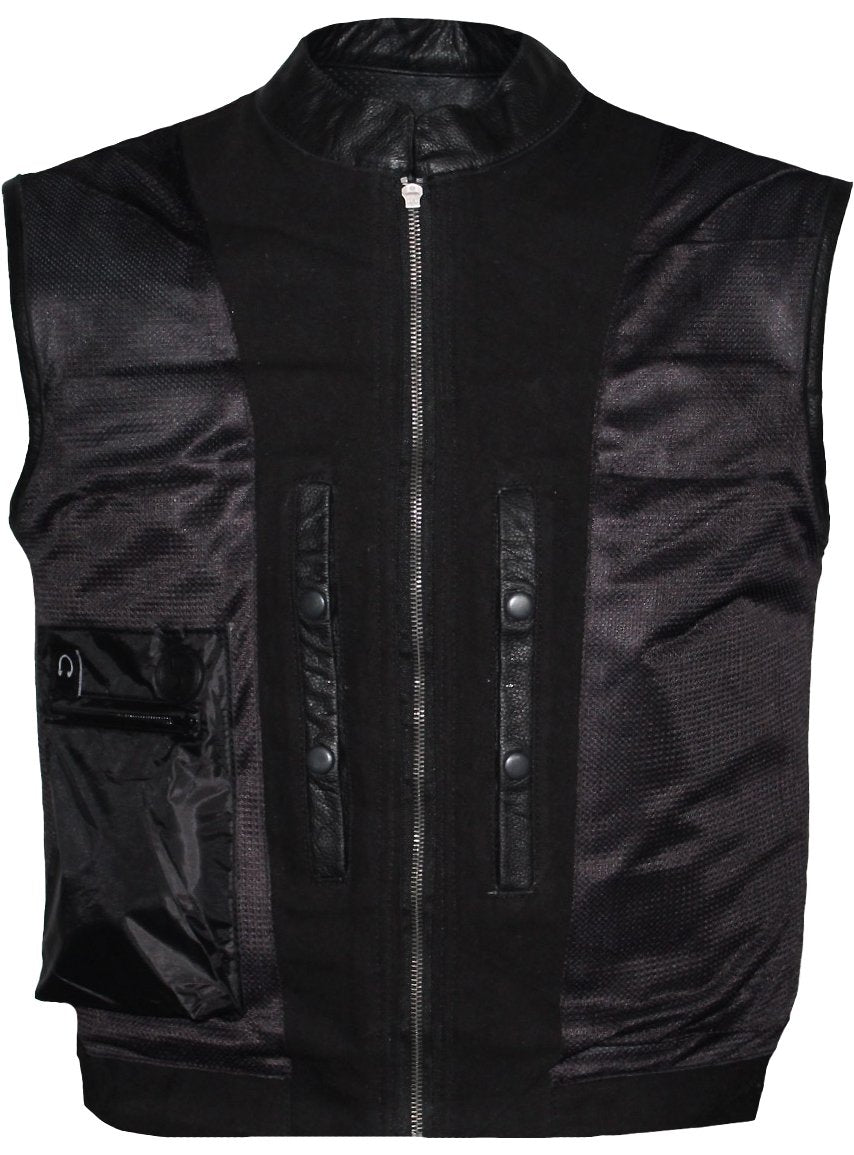 MG424 Mens Perforated Leather And Mesh Motorcycle Vest image 3