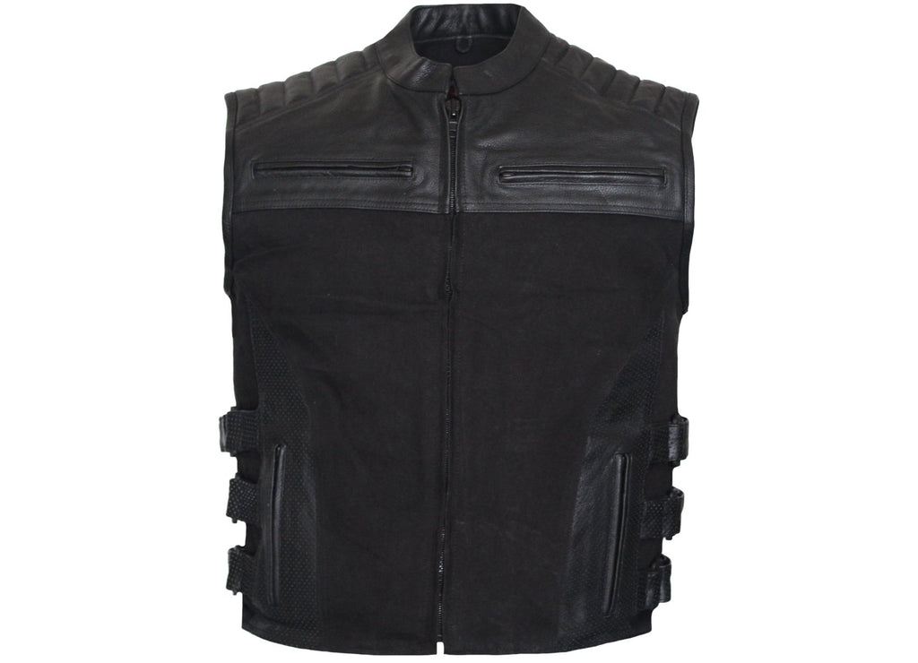 MG423 Mens Leather And Denim Vest image 4