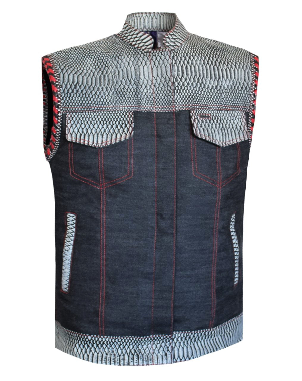MG413 Motorcycle US Flag Croc Blue Denim Vest image 2