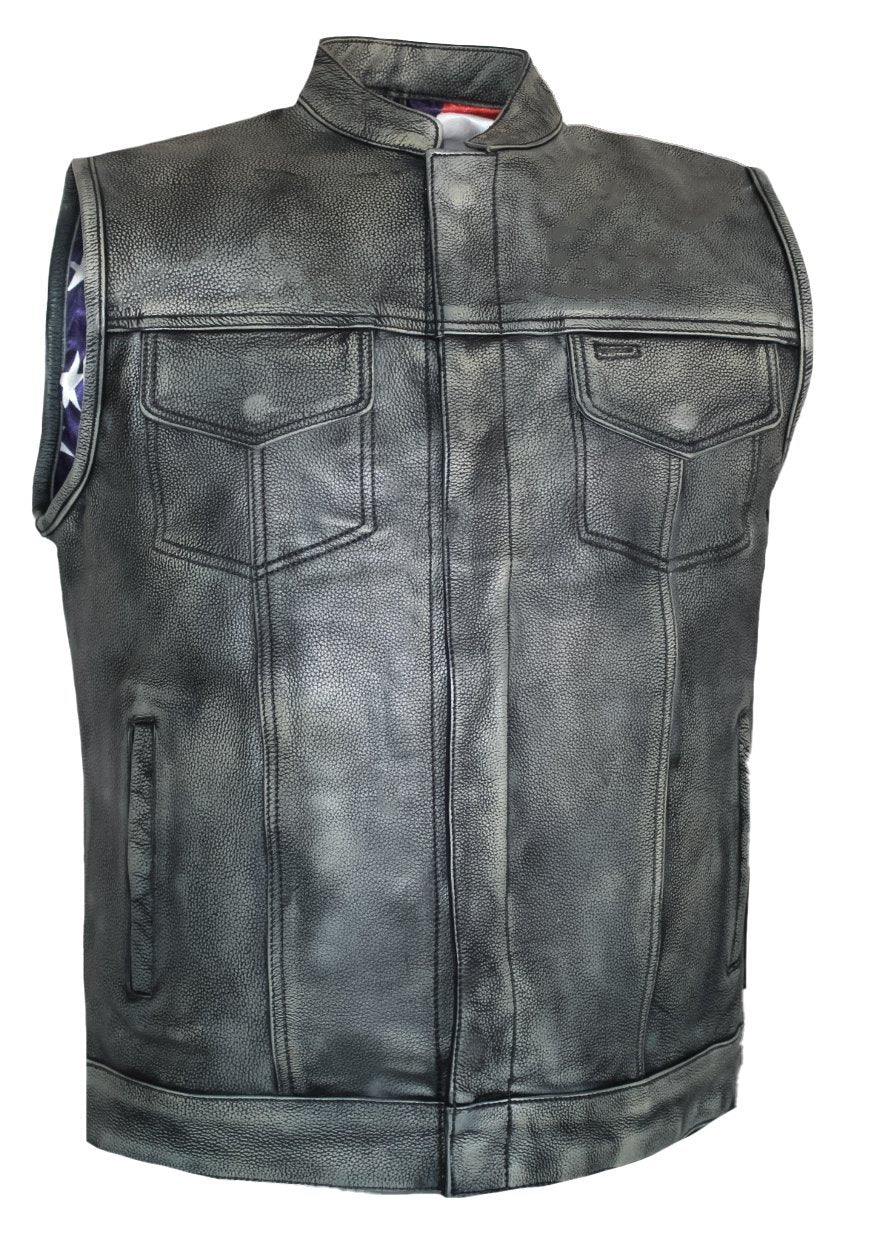 MG400 US Flag Brown Motorcycle Leather Vest image 1