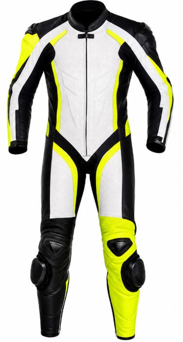 Matagear MG351 Motorcycle Yellow White Riding Leather Suit CE Approved Armors