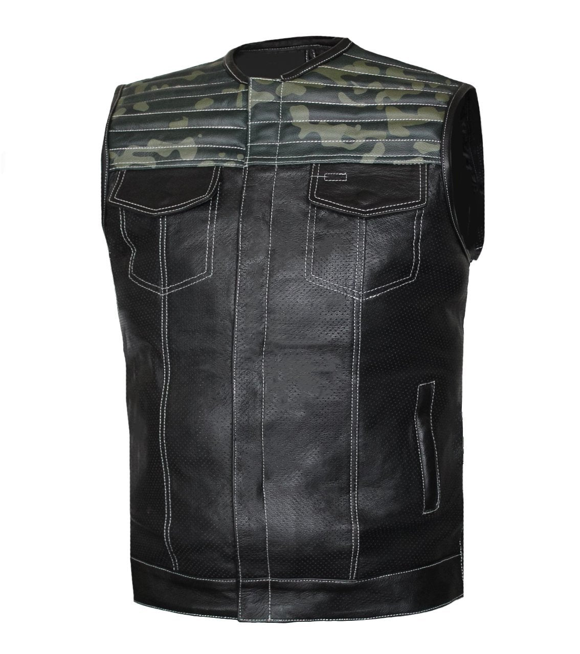 MG444 Mens Perforated CAMO Leather Concealed Carry Motorcycle Vest image 4