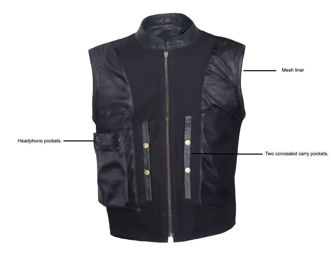 MG429 Mens Perforated Leather And Canvas Motorcycle Vest image 5
