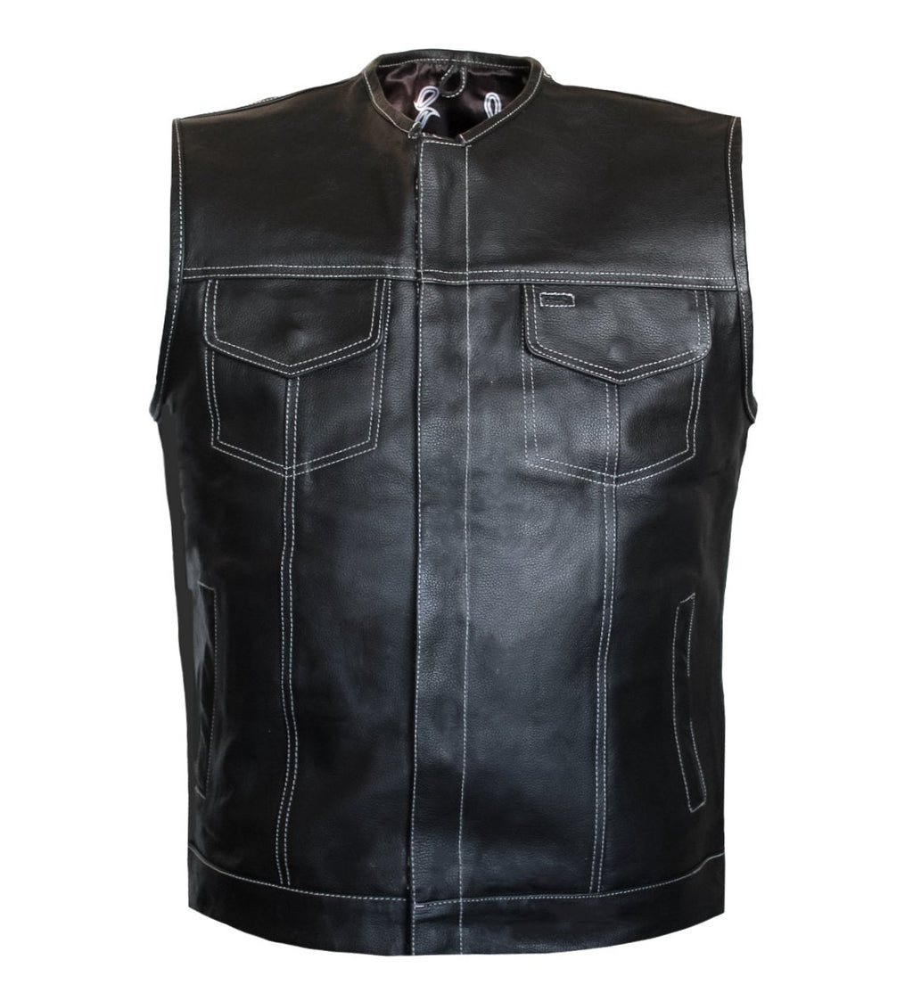 MG418 Paisley White Stitch Motorcycle Club Leather Vest image 5