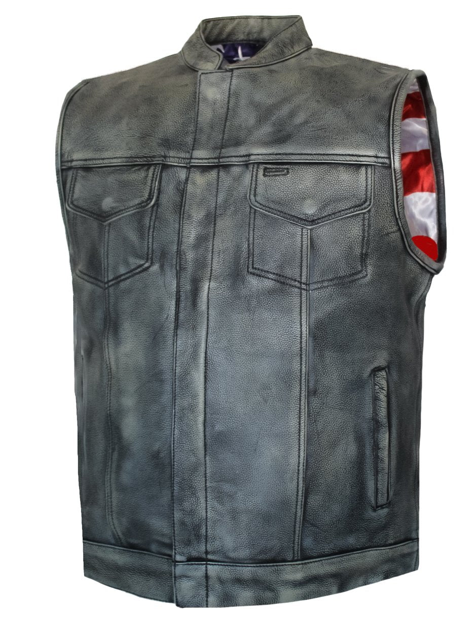 MG400 US Flag Brown Motorcycle Leather Vest image 4