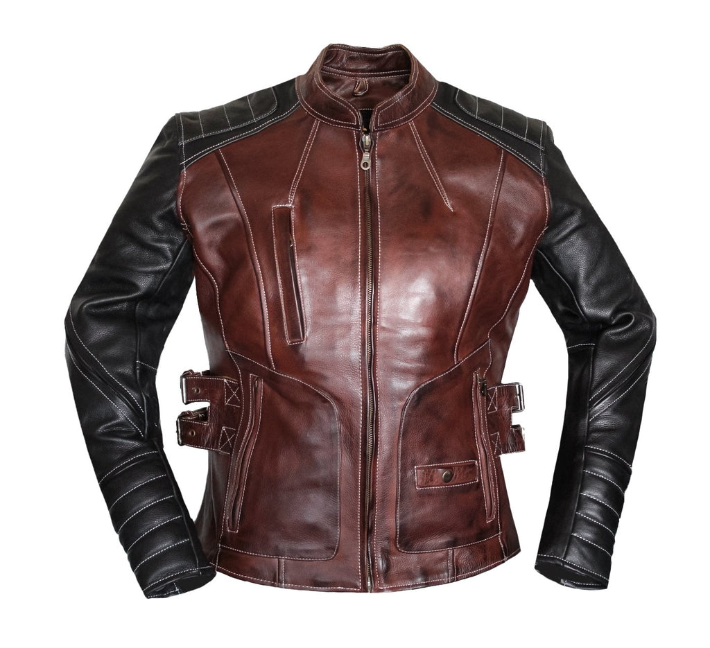 MG509 Motorcycle Women Brown Leather Jacket image 2