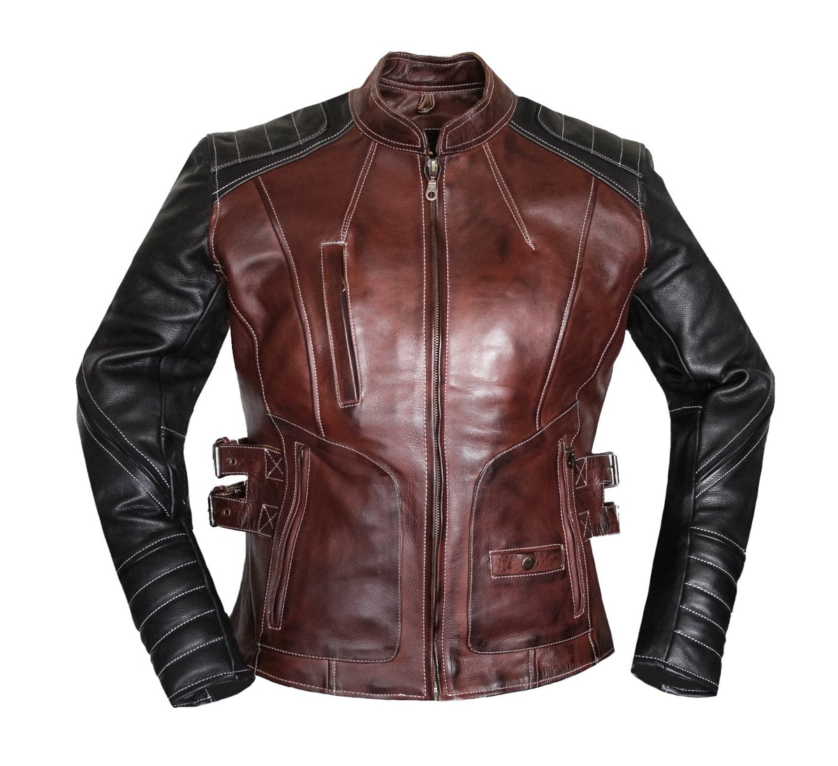 MG509 Motorcycle Women Brown Leather Jacket image 0