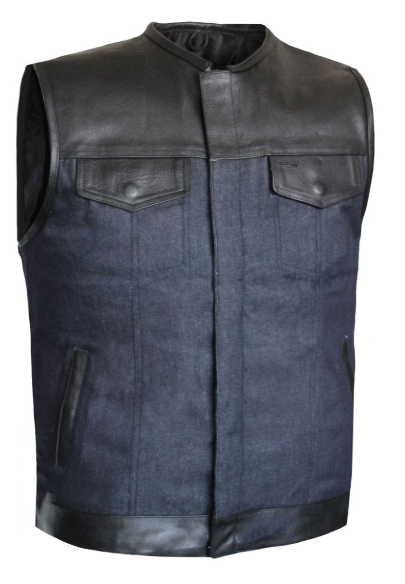 MG434 Motorcycle Leather And Denim Vest image 4