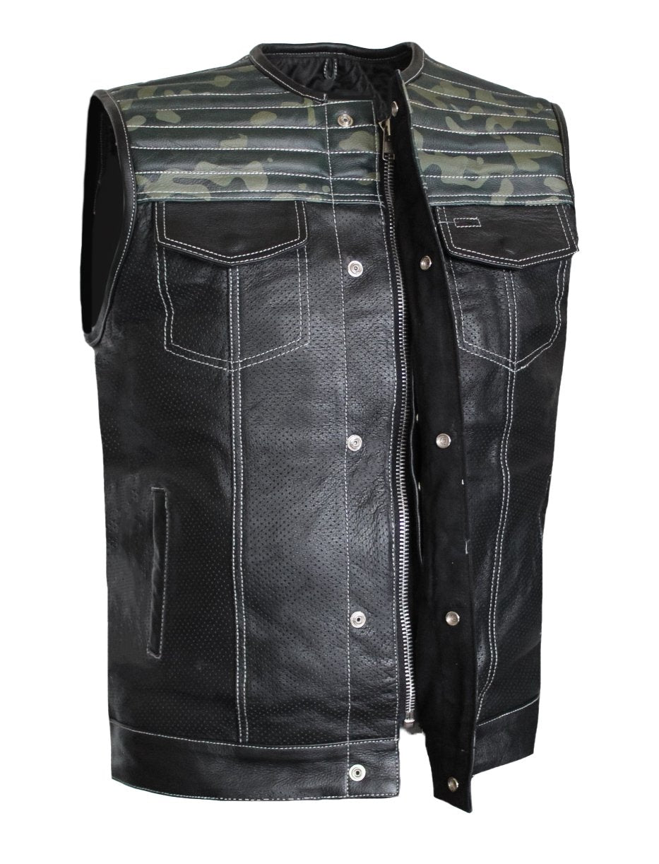 MG444 Mens Perforated CAMO Leather Concealed Carry Motorcycle Vest image 3