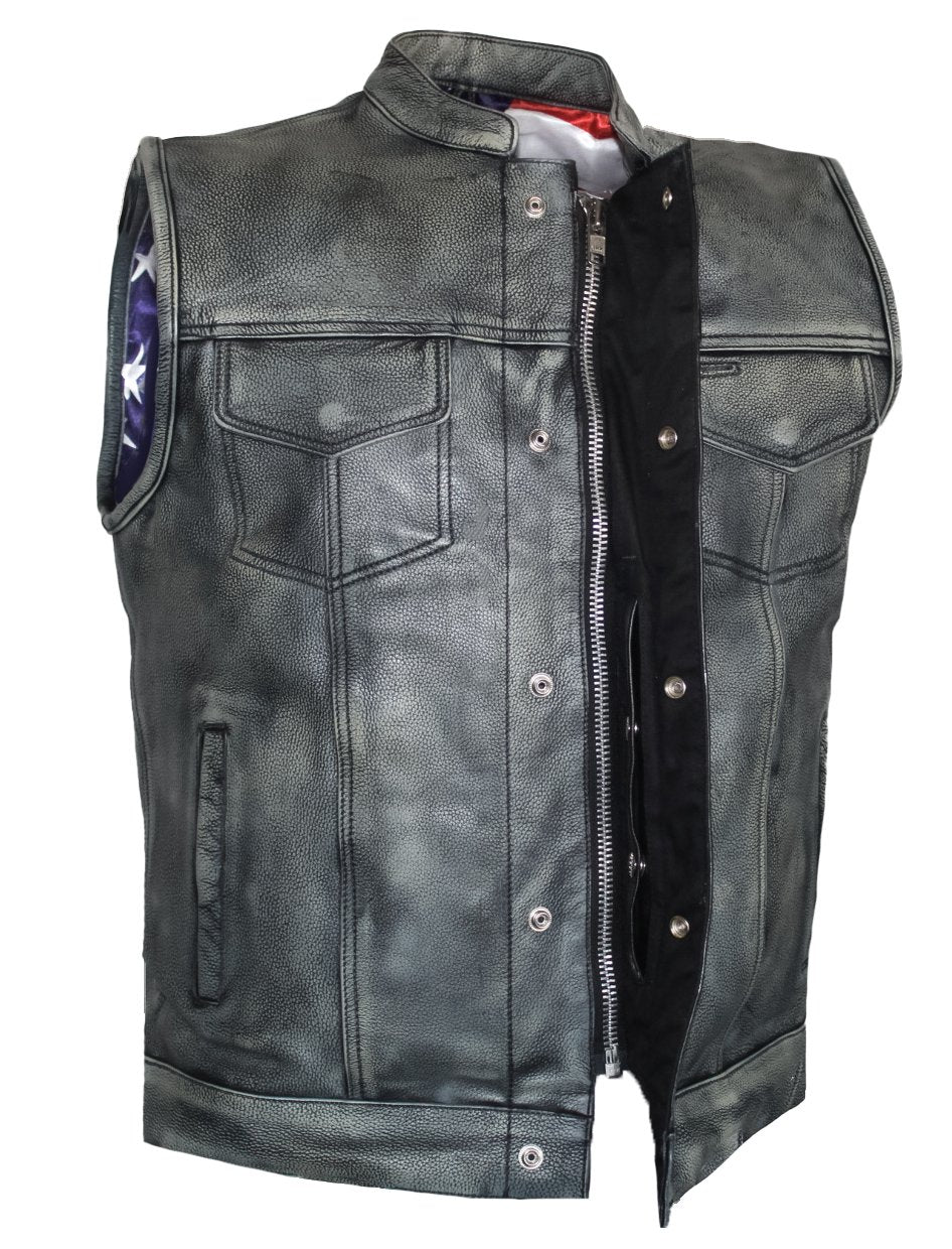 MG400 US Flag Brown Motorcycle Leather Vest image 3