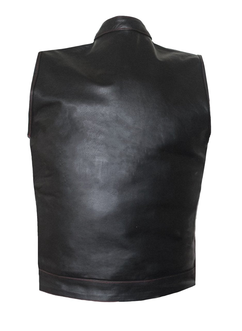 MG471 Red Flannel Lined Motorcycle Leather Vest image 6